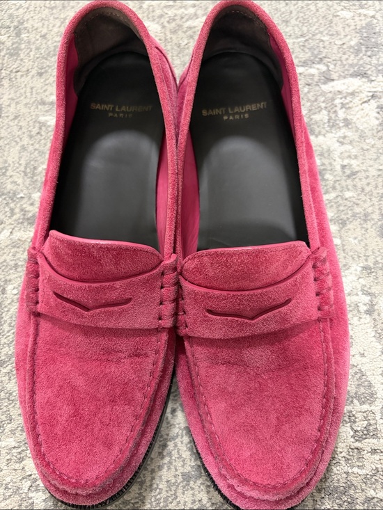Saint Laurent Shoes - Saint Laurent Women's Suede Penny Loafers in Berry Pink